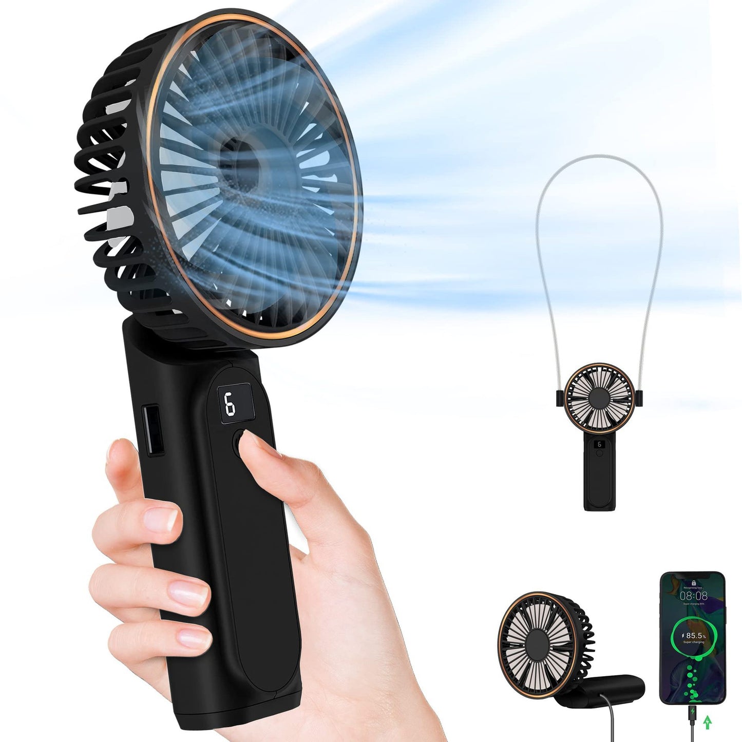 Handheld Desktop Halter Six-gear Can Be Used As Power Bank Digital Display Fan
