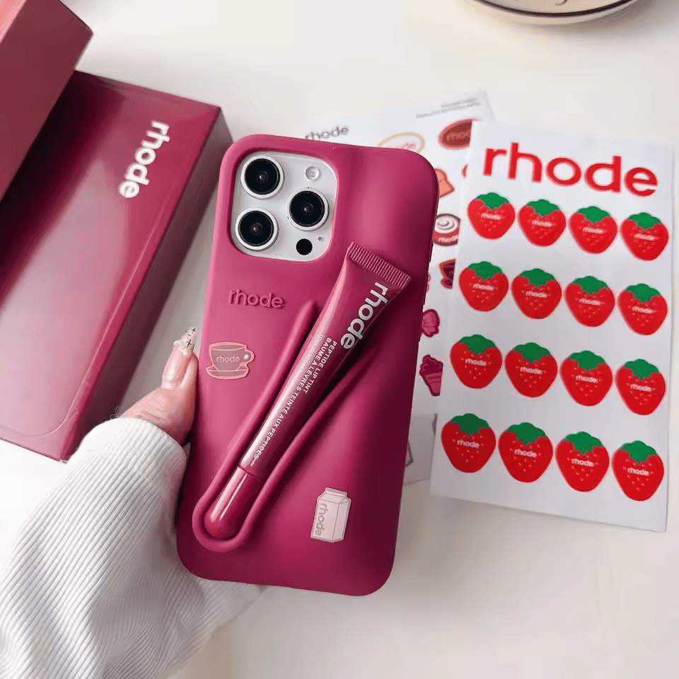 Rhode Lip Gloss Silicone Case for IPhone 16 14 Plus 15 Pro Max Lipstick Holder Soft Cover with Moisturizing Lip Balm