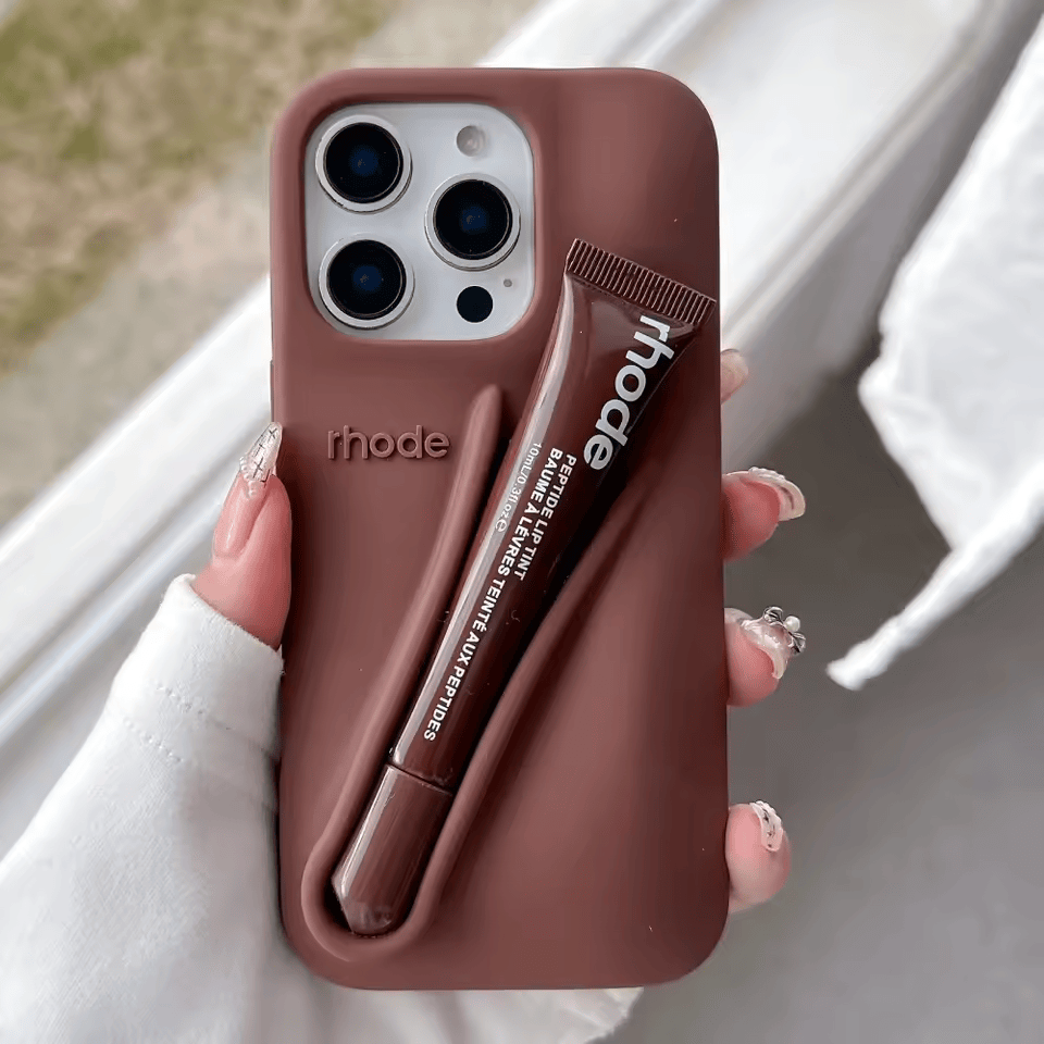 Rhode Lip Gloss Silicone Case for IPhone 16 14 Plus 15 Pro Max Lipstick Holder Soft Cover with Moisturizing Lip Balm