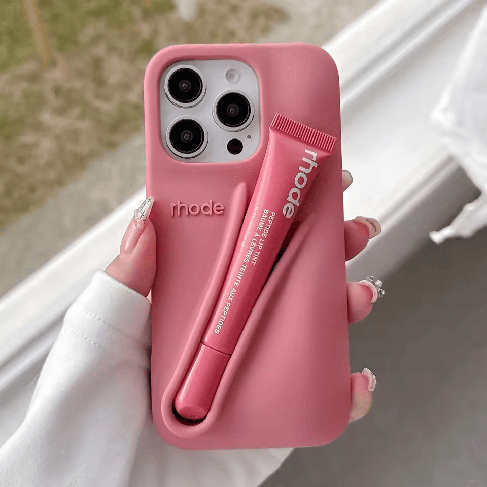 Rhode Lip Gloss Silicone Case for IPhone 16 14 Plus 15 Pro Max Lipstick Holder Soft Cover with Moisturizing Lip Balm