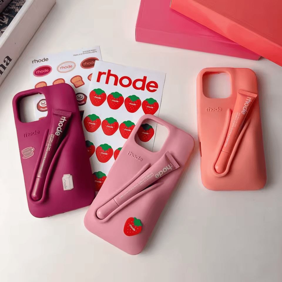 Rhode Lip Gloss Silicone Case for IPhone 16 14 Plus 15 Pro Max Lipstick Holder Soft Cover with Moisturizing Lip Balm