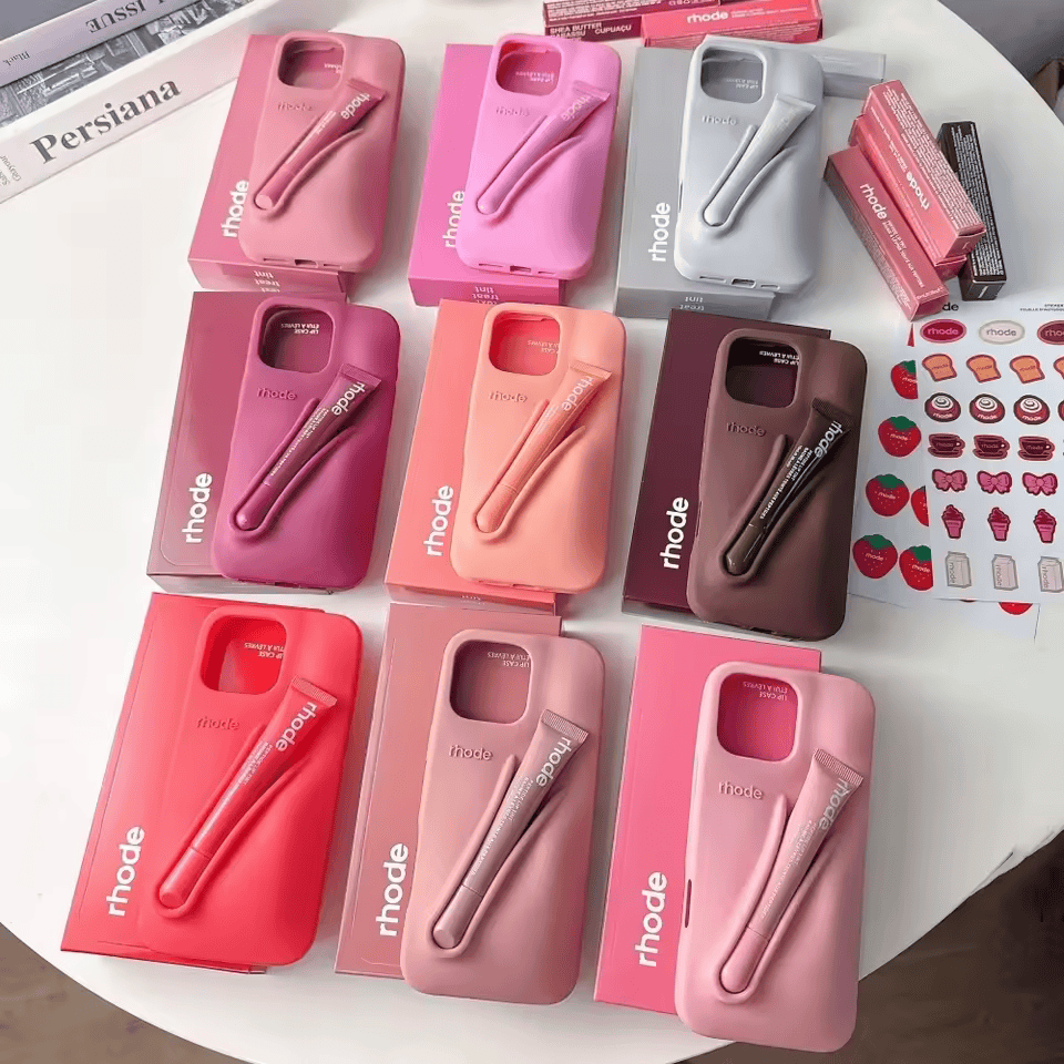 Rhode Lip Gloss Silicone Case for IPhone 16 14 Plus 15 Pro Max Lipstick Holder Soft Cover with Moisturizing Lip Balm