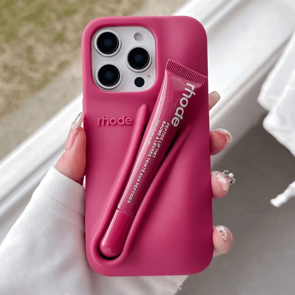 Rhode Lip Gloss Silicone Case for IPhone 16 14 Plus 15 Pro Max Lipstick Holder Soft Cover with Moisturizing Lip Balm