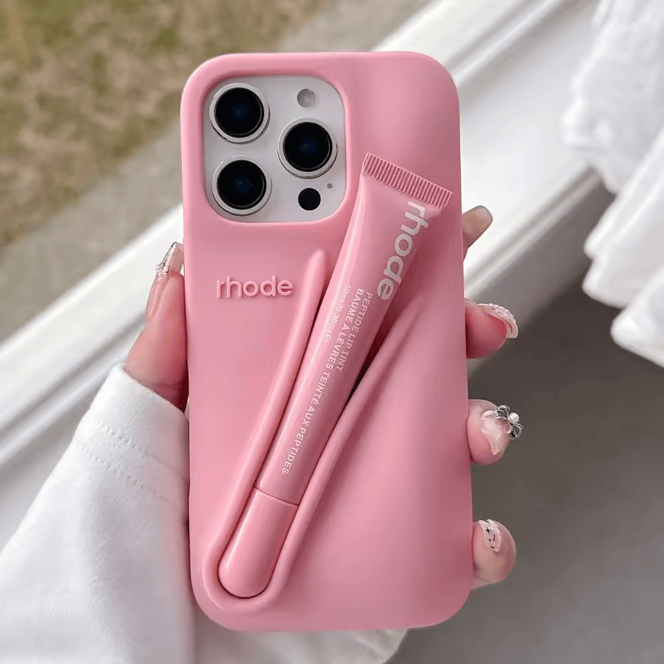 Rhode Lip Gloss Silicone Case for IPhone 16 14 Plus 15 Pro Max Lipstick Holder Soft Cover with Moisturizing Lip Balm