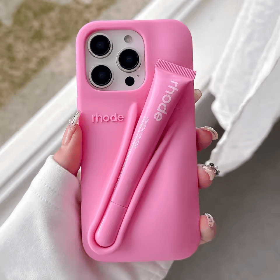 Rhode Lip Gloss Silicone Case for IPhone 16 14 Plus 15 Pro Max Lipstick Holder Soft Cover with Moisturizing Lip Balm