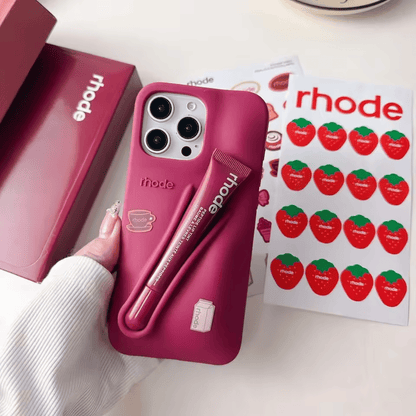 Rhode Lip Gloss Silicone Case for IPhone 16 14 Plus 15 Pro Max Lipstick Holder Soft Cover with Moisturizing Lip Balm