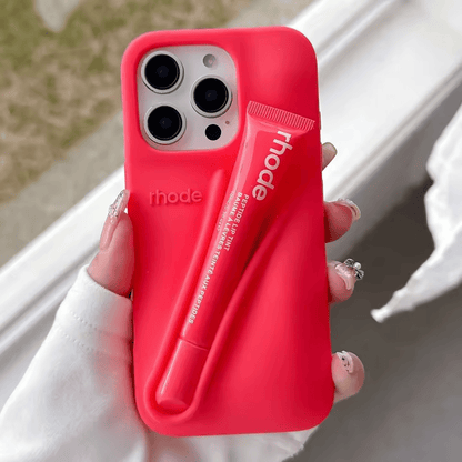Rhode Lip Gloss Silicone Case for IPhone 16 14 Plus 15 Pro Max Lipstick Holder Soft Cover with Moisturizing Lip Balm