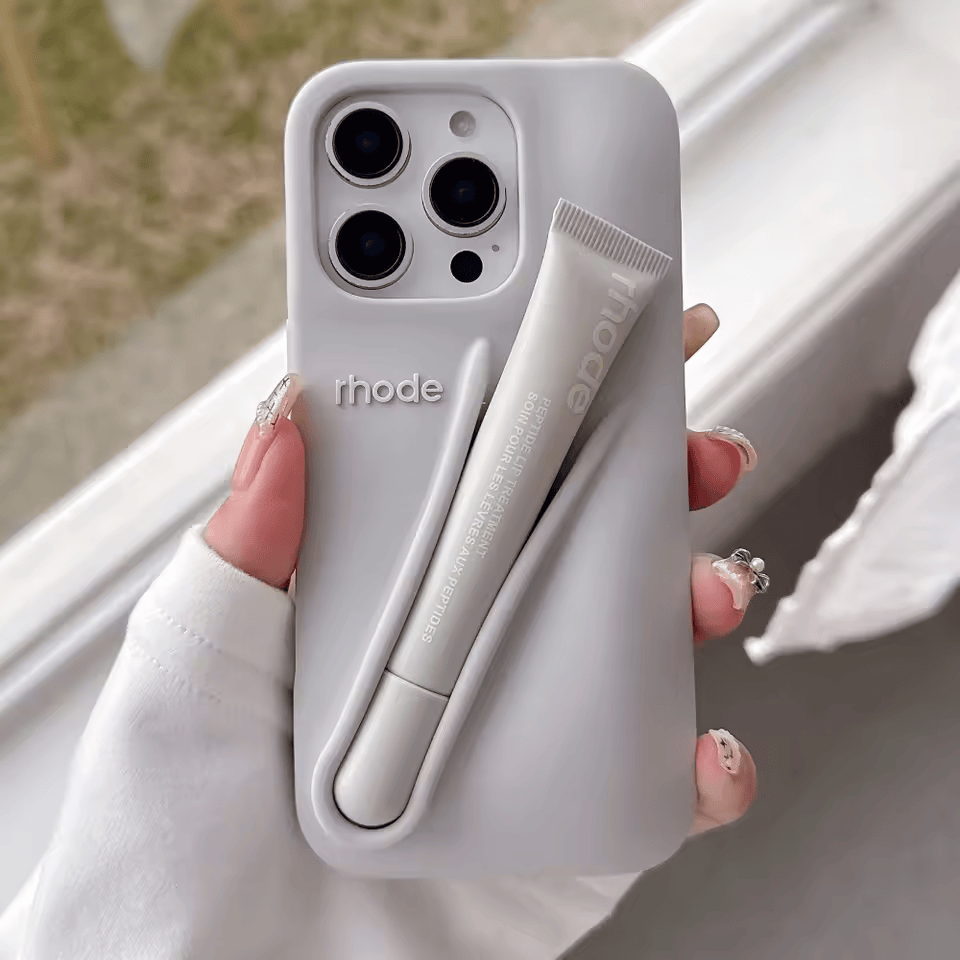 Rhode Lip Gloss Silicone Case for IPhone 16 14 Plus 15 Pro Max Lipstick Holder Soft Cover with Moisturizing Lip Balm