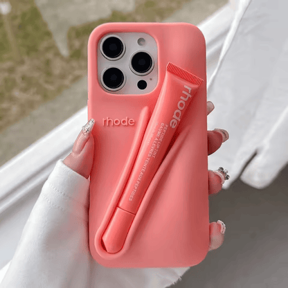 Rhode Lip Gloss Silicone Case for IPhone 16 14 Plus 15 Pro Max Lipstick Holder Soft Cover with Moisturizing Lip Balm