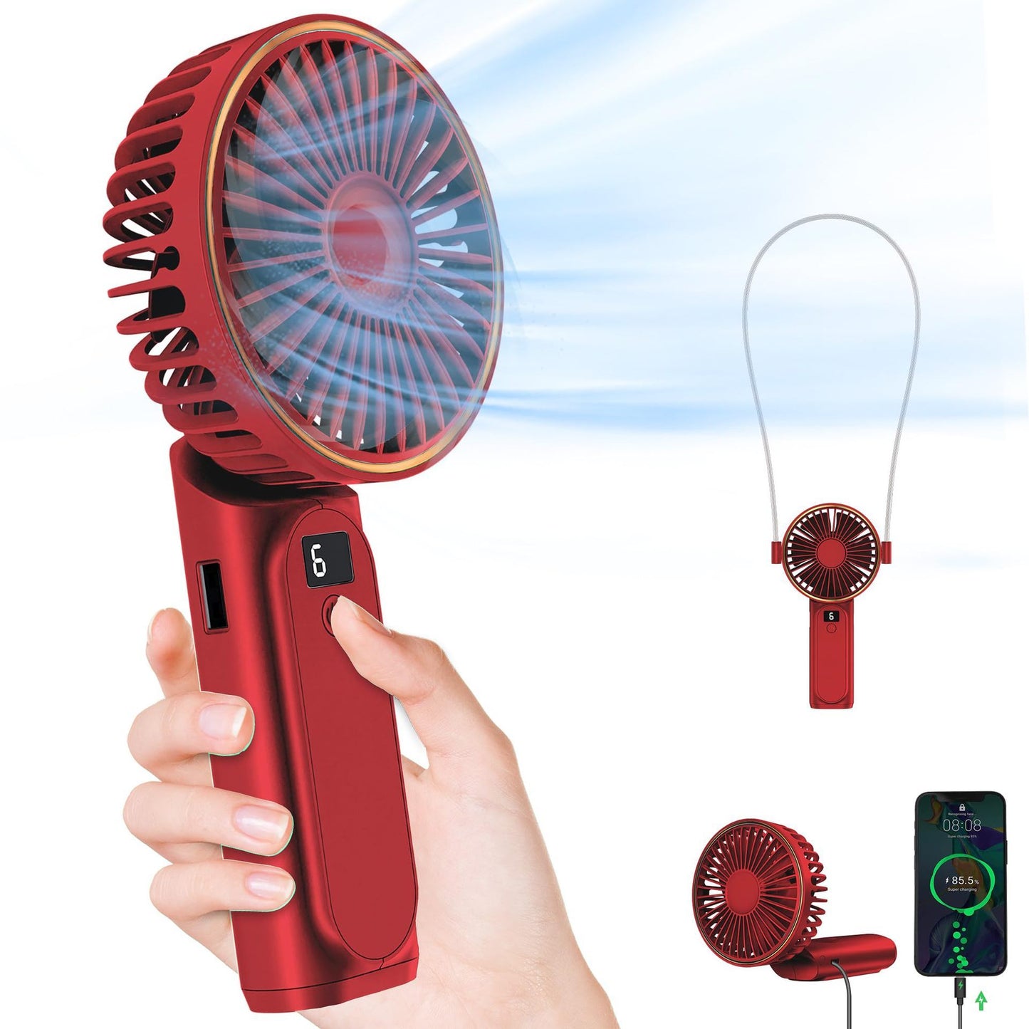 Handheld Desktop Halter Six-gear Can Be Used As Power Bank Digital Display Fan