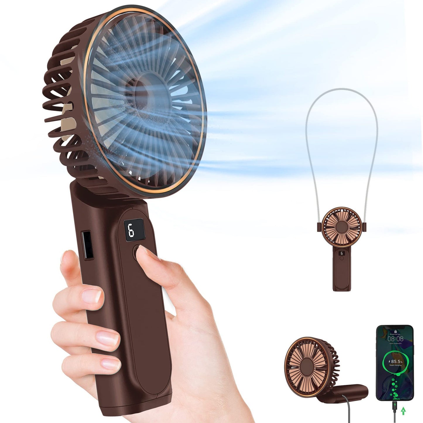 Handheld Desktop Halter Six-gear Can Be Used As Power Bank Digital Display Fan