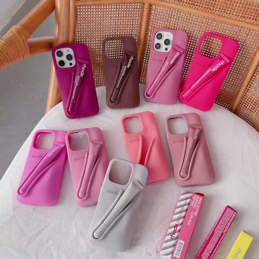 Rhode Lip Gloss Silicone Case for IPhone 16 14 Plus 15 Pro Max Lipstick Holder Soft Cover with Moisturizing Lip Balm